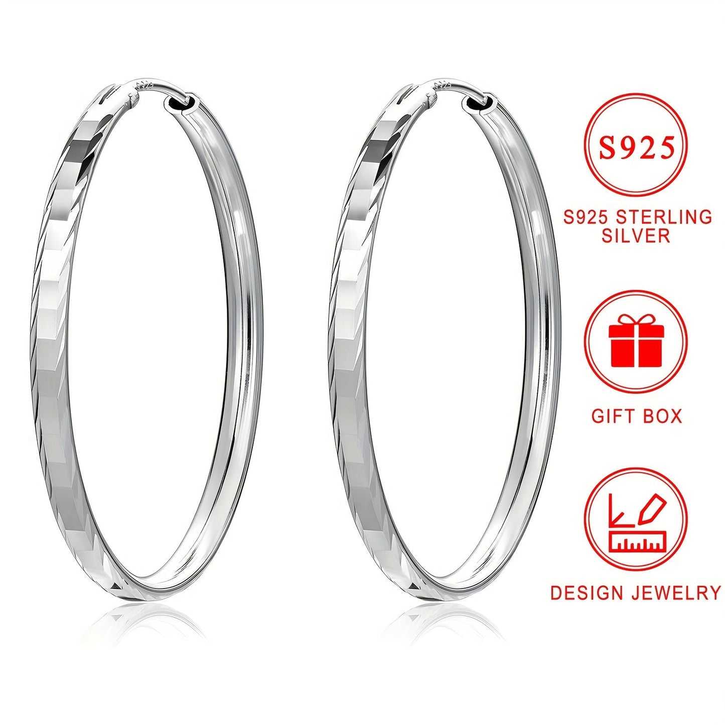 925 Sterling Silver Hypoallergenic Smooth Circle Hoop Earrings, Elegant and Sexy Style, perfect for Women, comes with a Gift Box