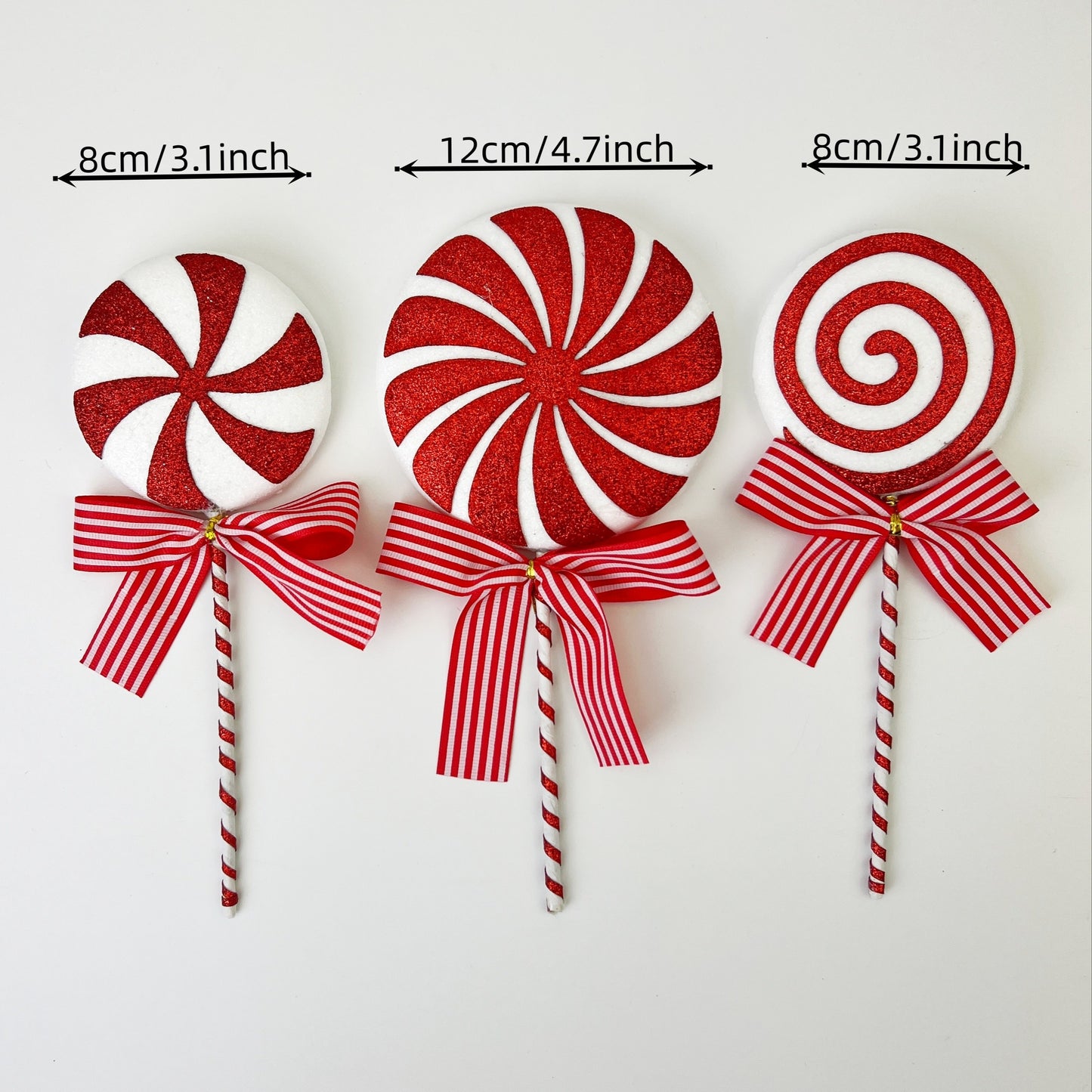 3-piece Christmas tree candy ornaments - red lollipop decorations for holiday parties, Halloween, and home decor - ideal for bedroom, living room, and desktop.