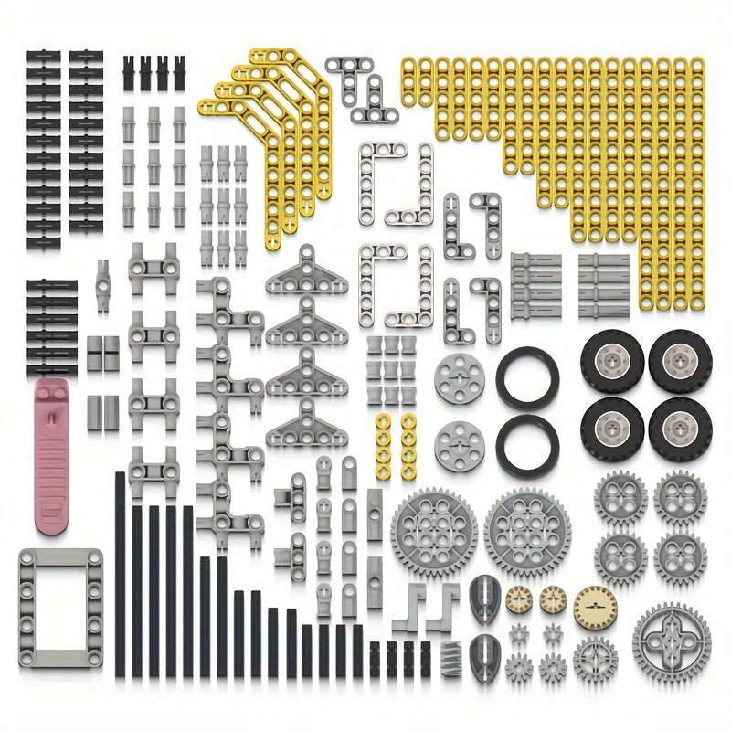 190-piece Mechanical Gear Building Blocks Set for youngsters, Educational STEM toy with ABS Material, compatible with major DIY brands, includes gears, wheels, and bushings in mixed colors.