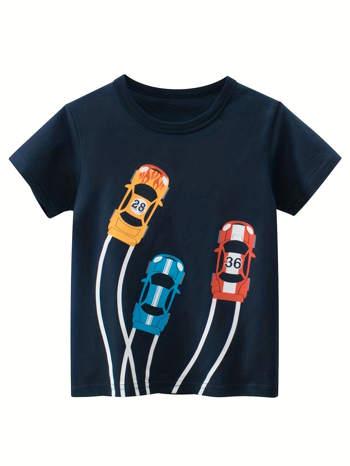 4pcs cartoon car print boys' cotton t-shirt for summer outdoor leisure