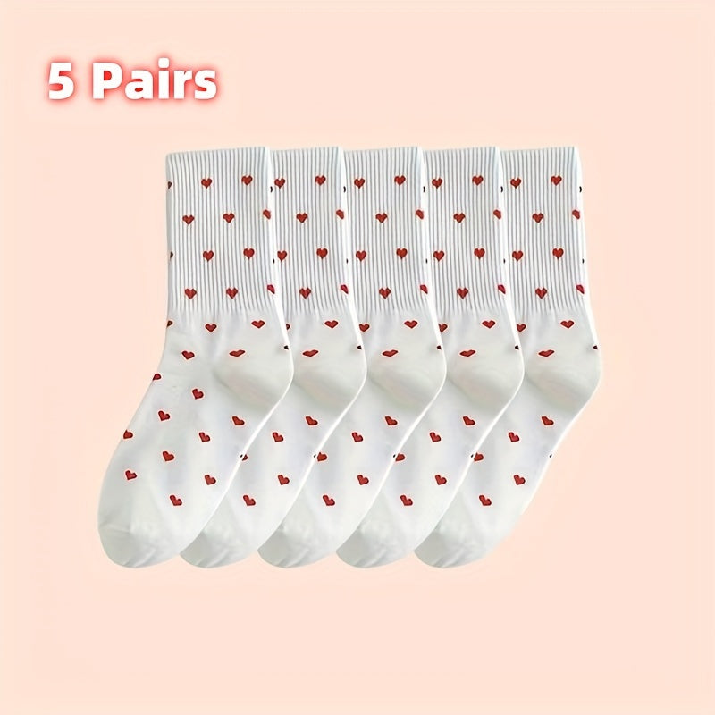 Women's fashion socks with heart pattern, comfortable and breathable mid-length style