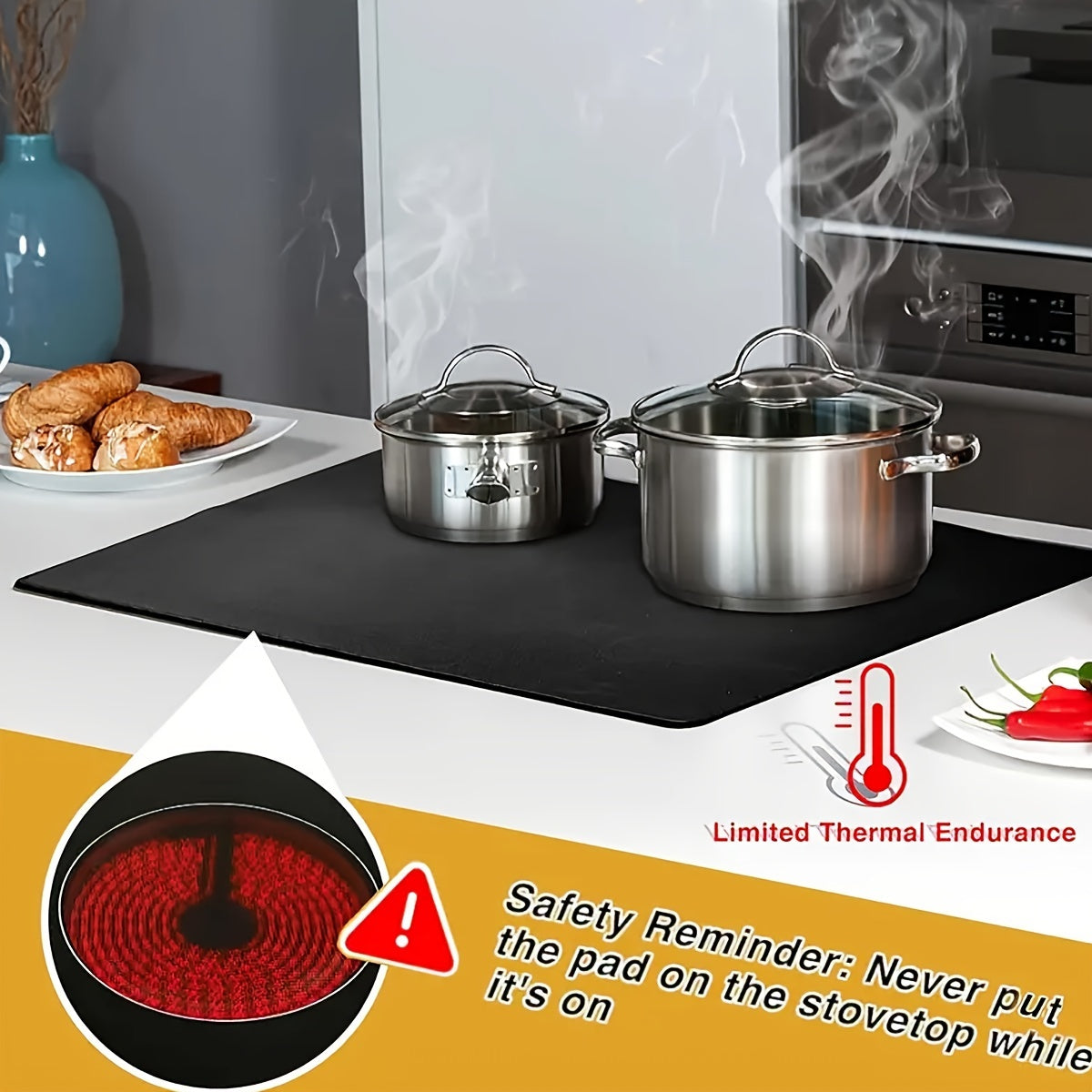 Protect your electric stove with this set that includes a glass top cover measuring 72.39x 52.07cm, along with 2 stove gap covers. The natural rubber stovetop mat and ceramic glass protector prevent scratching and keep your cooktop looking new. These