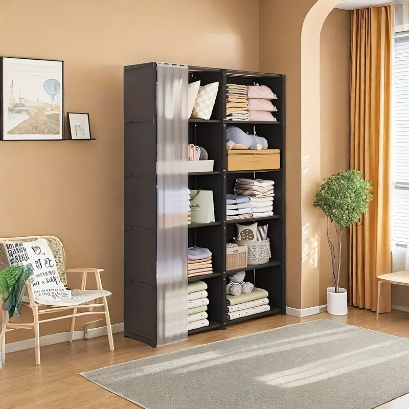 Spacious White Wardrobe with Multiple Functions - Stylish Bedroom Storage Unit with Ample Space - Versatile Coat Rack with 6 Shelves, Ideal for Living Room and Bedroom Organization