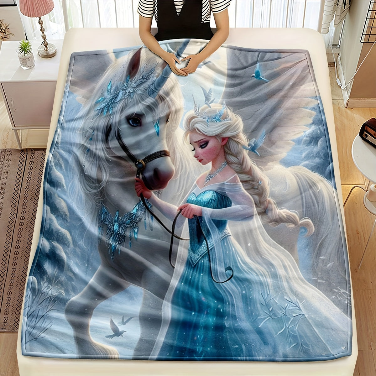 High-necked Unicorn Snow And Ice Art Blanket - versatile for use as a carpet, bed blanket, towel quilt, nap blanket, casual blanket, travel blanket, or throw blanket.