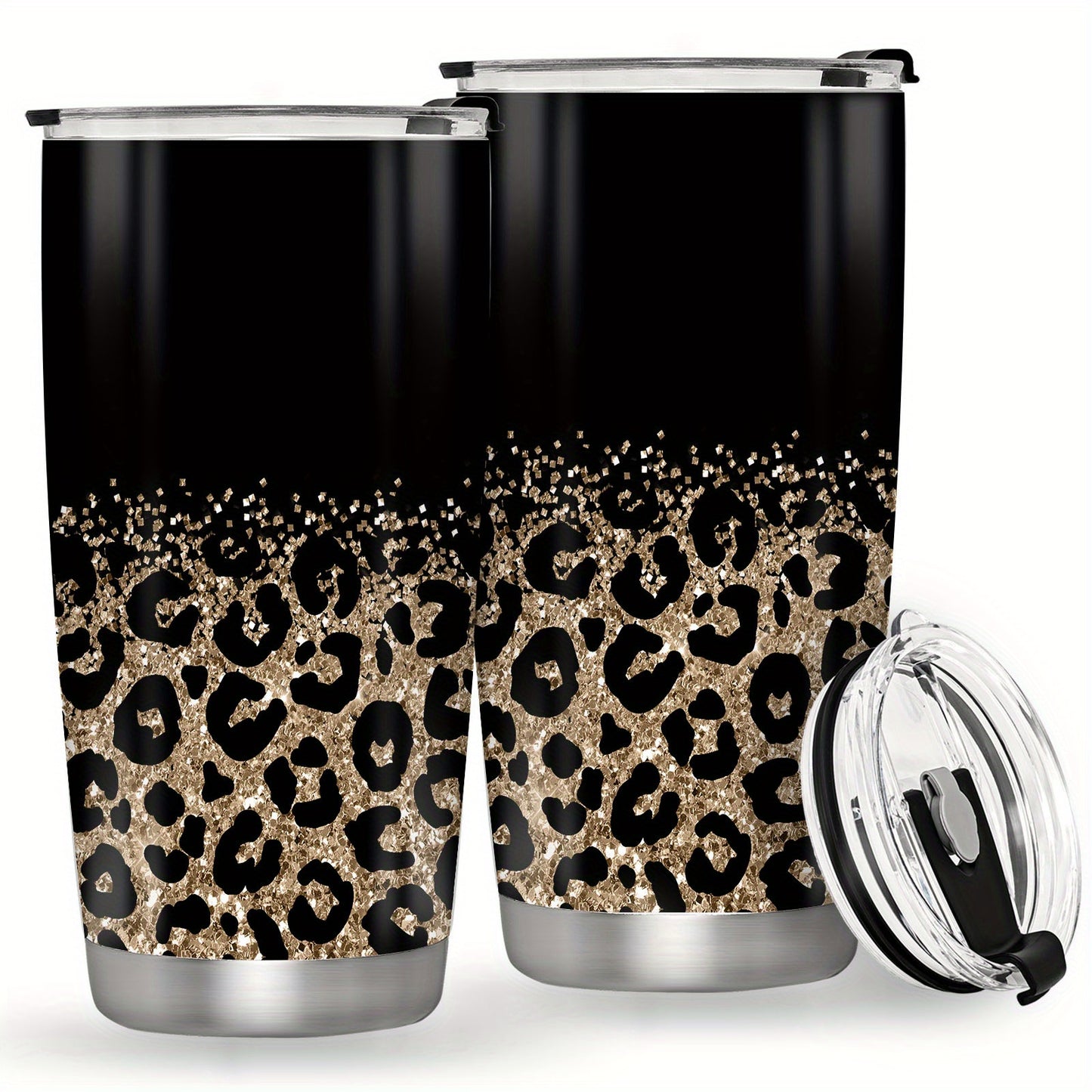 Leopard print tumbler, 20oz/590ml, stainless steel coffee cup with lid, double wall insulated. Perfect for gifting occasions like Christmas, Thanksgiving, Father's Day, Graduation, Independence Day. BPA-free and washable.