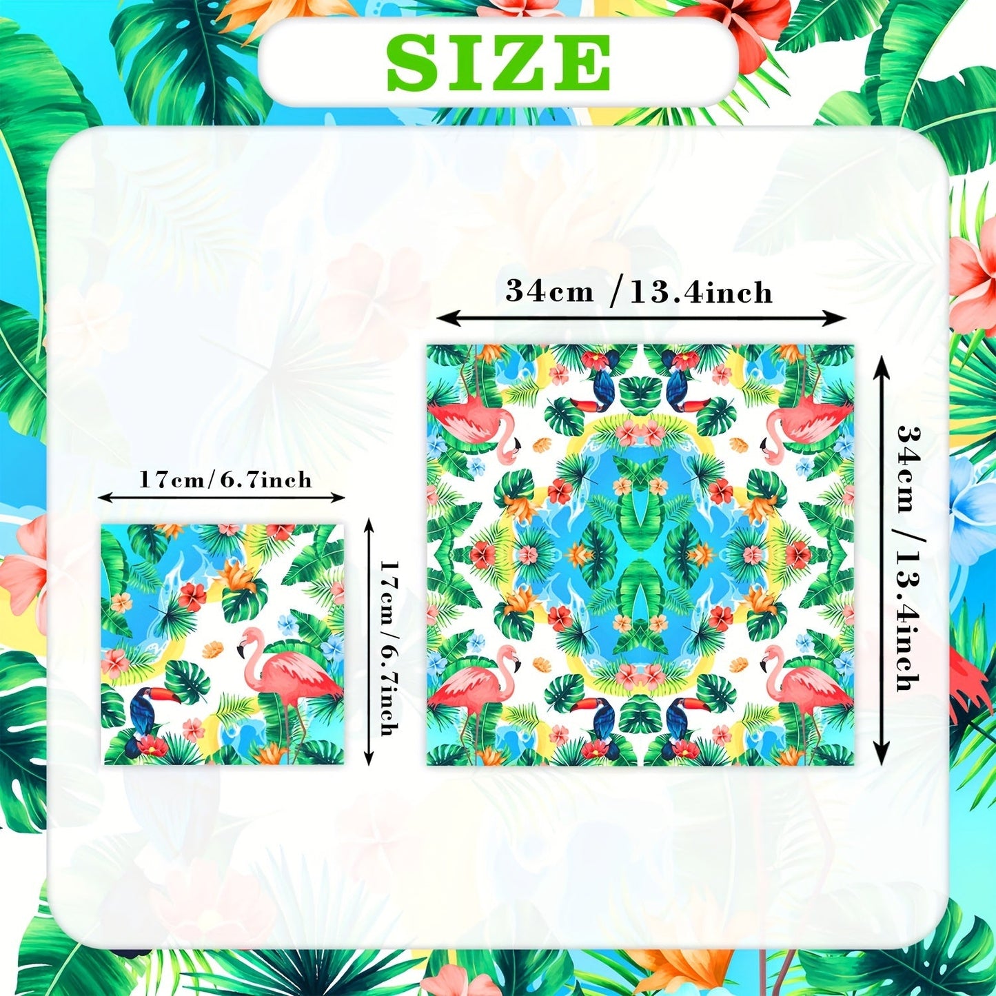 20 pieces of Hawaii Themed Party Disposable Paper Napkins with a Green Leaf Flamingo design, ideal for decorating your bathroom, powder room, or for use at weddings, holidays, and birthday parties.