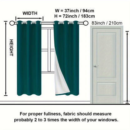 Suhuan Top Curtains, 2PC Set of 100% Blackout Insulation Soundproof Curtains with White Lining, Ideal for Bedroom, Office, Living Room, and Home Decor