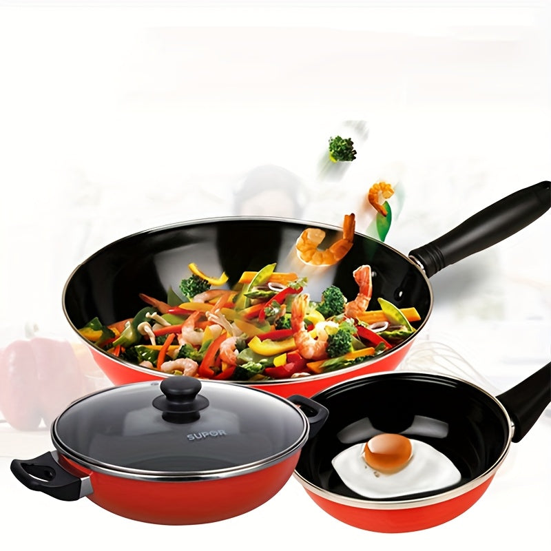 Set of 3 Aluminum Nonstick Cookware Pieces - Lightweight, Easy to Clean, Durable Lids & Comfortable Grip Handles - Includes 7" Frying Pan, 9" Deep Skillet with Lid, 1qt & 2qt Saucepans, 4qt Dutch Oven