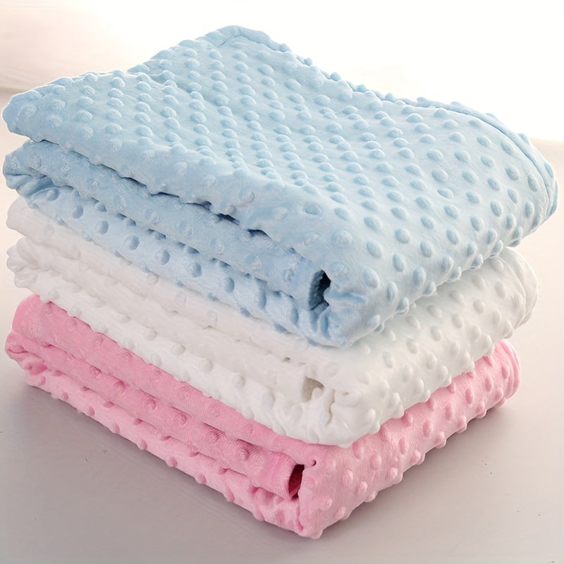 Soft and cozy double-layer baby blanket made from thickened polyester knit material. This blanket is breathable, warm, and provides a soft touch for newborns. It is ideal for use in strollers and can be used in all seasons. Please note that this blanket