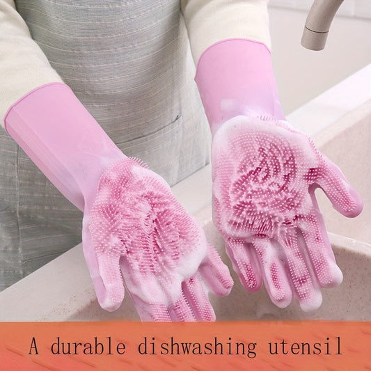 Waterproof, PVC-free Silicone Gloves for Kitchen Use - High Temperature Resistant, Perfect for Dishwashing, Washing Vegetables, and Bathing Pets