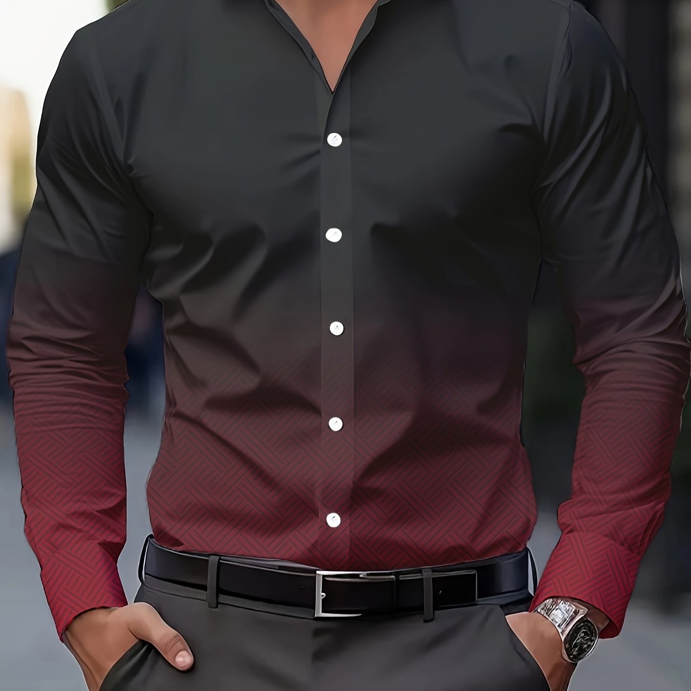 Fashionable men's long sleeve shirt with breathable polyester and unique print design, perfect for spring and fall.