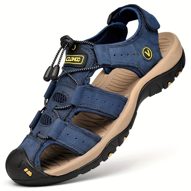 Clohoo Brand Men's Outdoor Casual Sports Sandals made with Cowhide Upper, Rubber Sole, Soft Bottom, and Breathable Comfort.