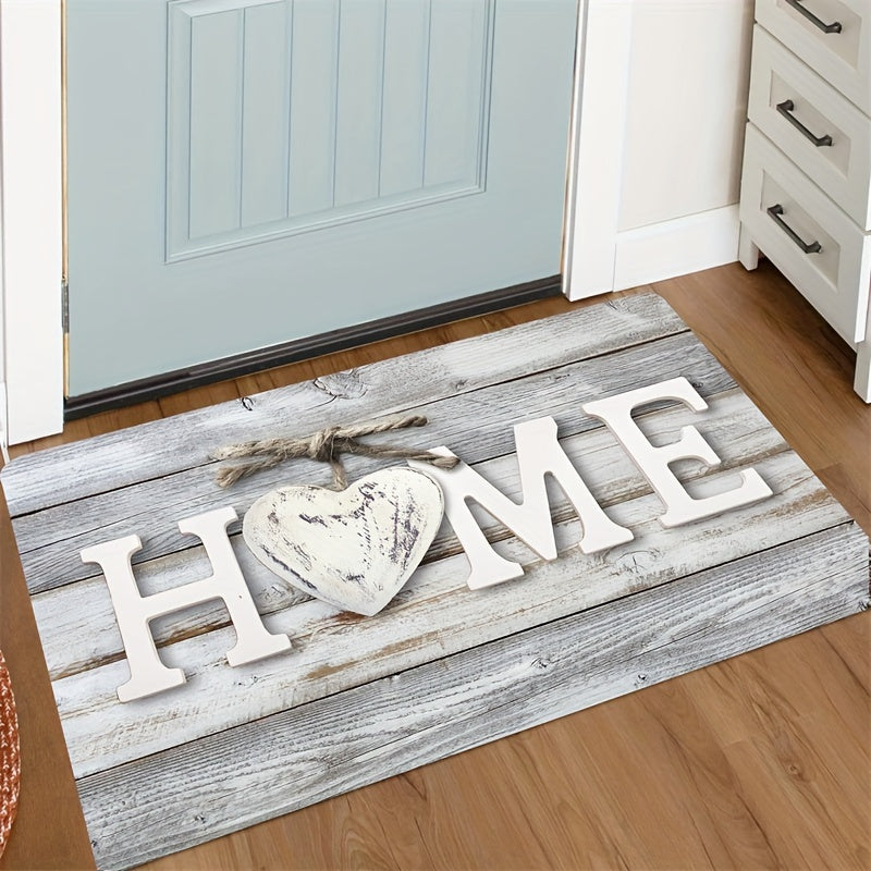 Wood Patterned Doormat featuring English Letters - Cozy, Machine Washable Rug for Front Entryway, Living Area, Bedroom - Rustic Home Accent, Made of 100% Polyester, Rectangular Shape