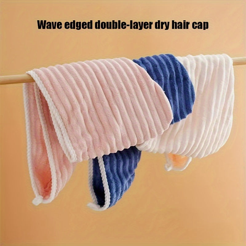 Women's hair drying hat with super absorbent quick-drying towel and double-layer shower cap.