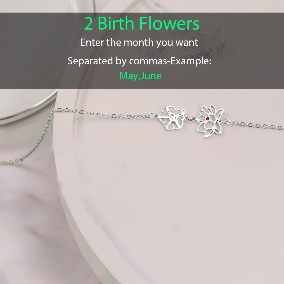 Customizable Women's Elegant Birthday Flower Necklace made with 18K Gold Plated Stainless Steel, featuring 2-4 Birthstones and Rhinestone Inlay - Ideal for Valentine's Day, Mother's Day, Christmas, and Bouquet Gift Giving.