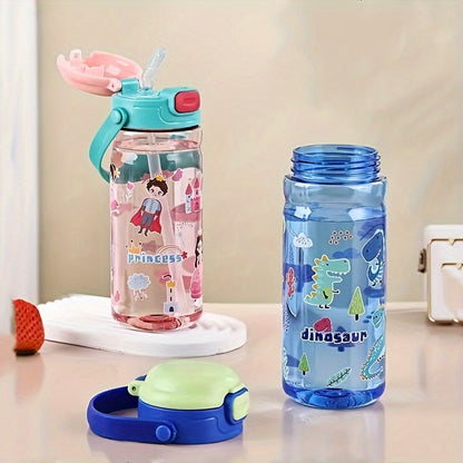 Cartoon water bottle with leak-proof design, detachable handle, and 18.6oz capacity for home, outdoor fitness, travel, and school. A great holiday gift idea.