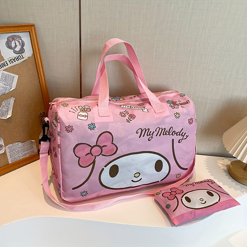 Hello Kitty va Kuromi Sayohat To'plami - Katta Hajmli Duffel va Mos Keltirilgan Pouchni o'z ichiga oladi, Mustahkam PVC Material, Ayollar uchun Tasodifiy va Qiziqarli Uslub - 2 Qismli To'plam