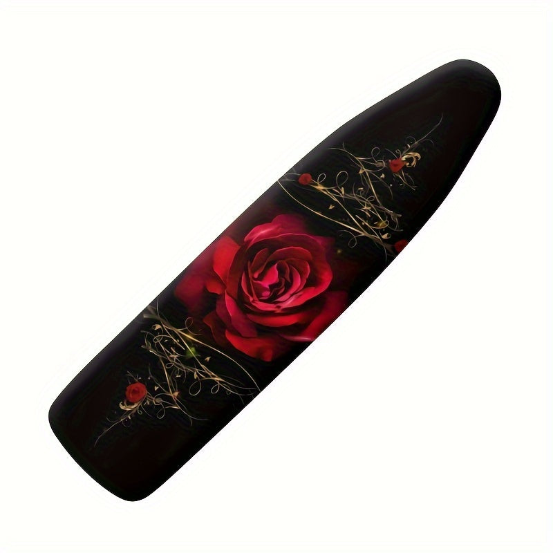 Full size Rose Ironing Board cover with scorch-resistant padding and elastic edge. Heavy-duty iron pad covers for standard boards with hook and loop fastener strap.