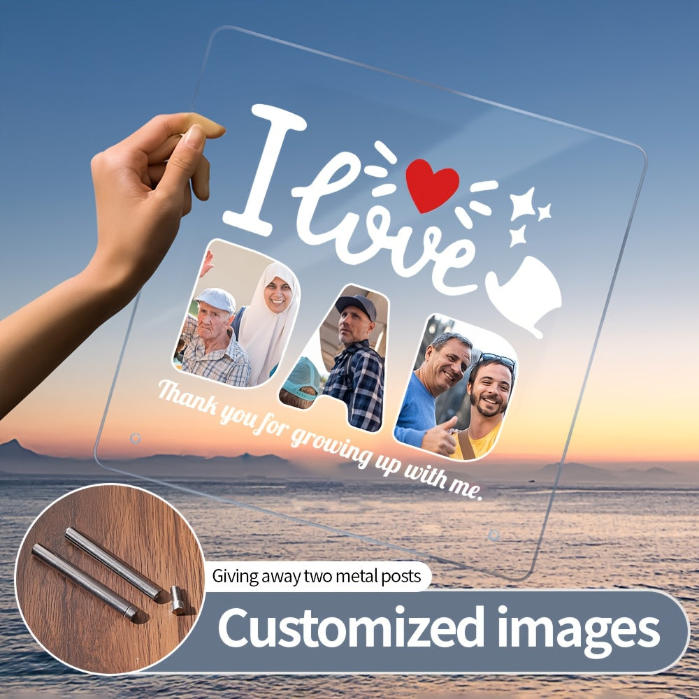 Single frame with LED light featuring personalized photo and customizable acrylic love heart design. Transparent stand for displaying pictures, perfect for celebrating special occasions such as anniversary, Valentine's Day, Christmas, Mother's Day