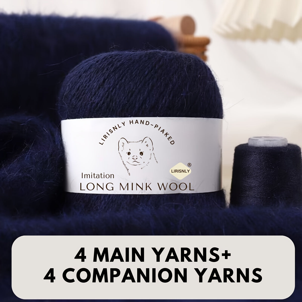 4pcs of faux mink wool and long wool totalling 280g, with 50g faux mink wool and 20g companion thread each. Skin-friendly and warm, suitable for knitting scarves, sweaters, hats, etc.