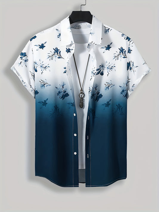 Men's casual button-up shirt with geometric print, breathable polyester, machine washable, regular fit.