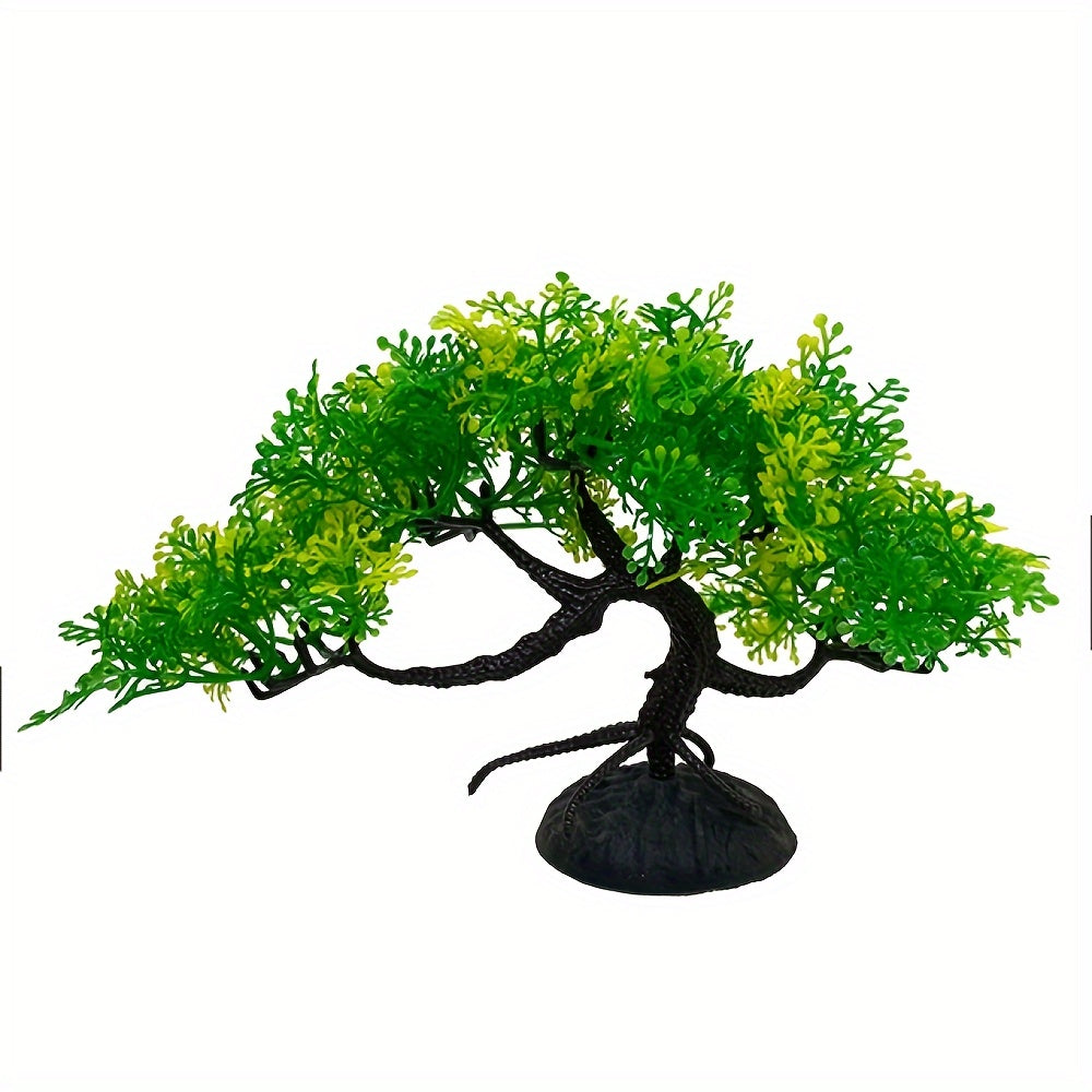 Lifelike artificial banyan tree aquarium decoration with realistic green leaves, 12.7cm tall. Made of durable PVC plastic. Enhances fish tank ambiance.