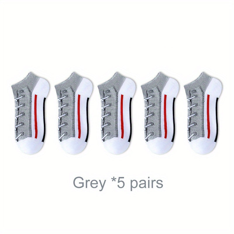 Men's fashion shoe pattern sports casual cotton socks, 5 pairs.