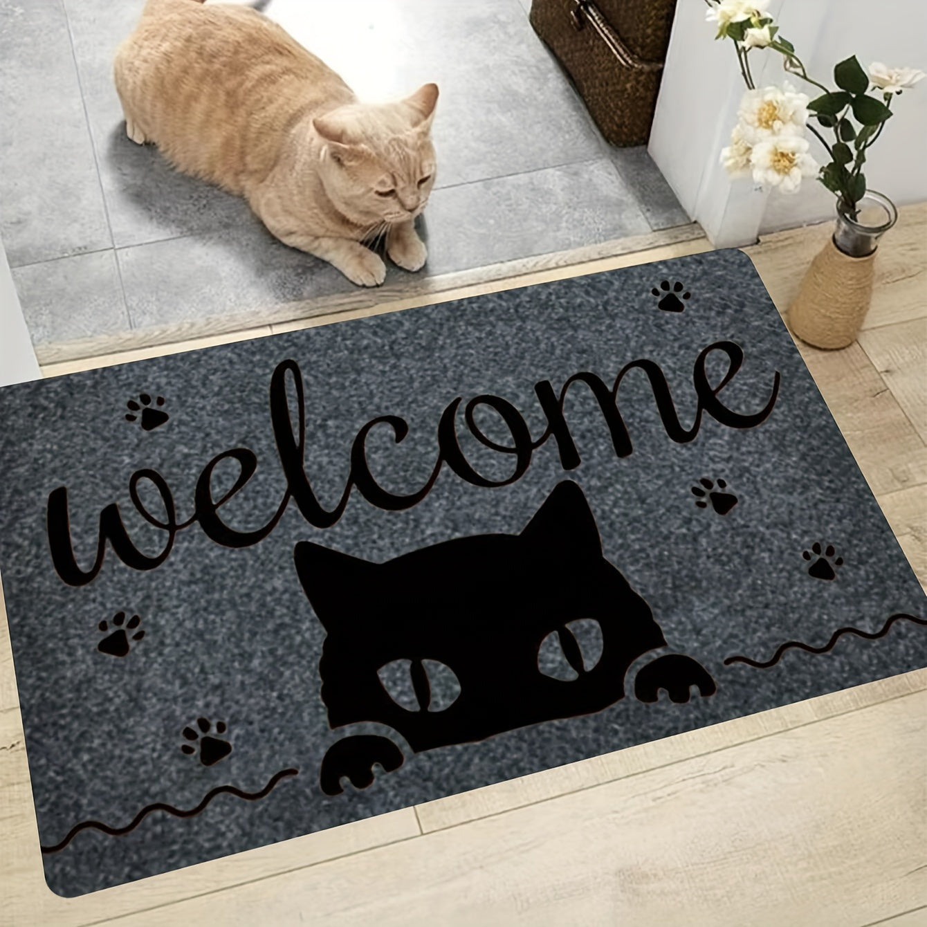 Creative Monogram Print Kitchen Mat featuring a Cute Kitten Paw Pattern, Anti-fatigue Bathroom Pad, Washable Area Rug, Perfect for Living Room Bedroom Entryway Home Decor. Great Indoors Room Supplies and Bedside Accessories. Ideal Spring Decor Gift.