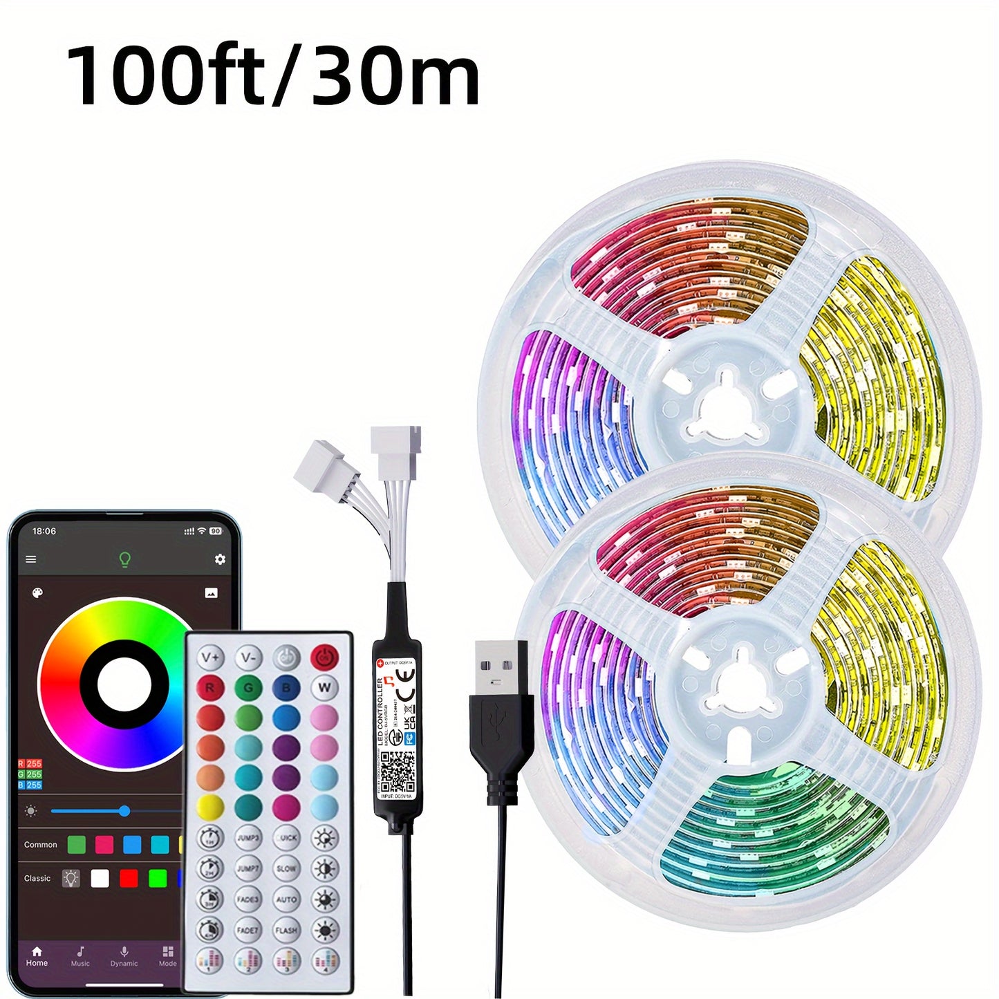 4.88-30.48m LED strip lights with remote and app control, timer, adjustable brightness, Music Sync for various room decoration and Valentine's Day ambiance.