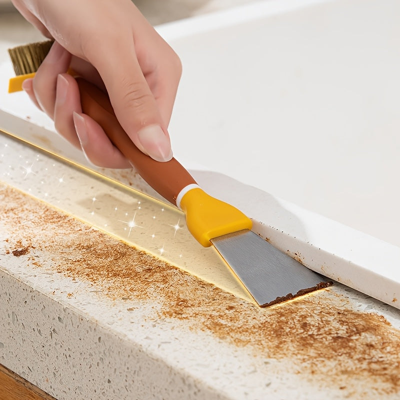 A versatile cleaning tool with dual heads for glass and ceramic surfaces, this multifunctional scraper is perfect for removing stains from kitchen cooktops. It can also be used for crevice cleaning, glue removal, and various other cleaning tasks. Made