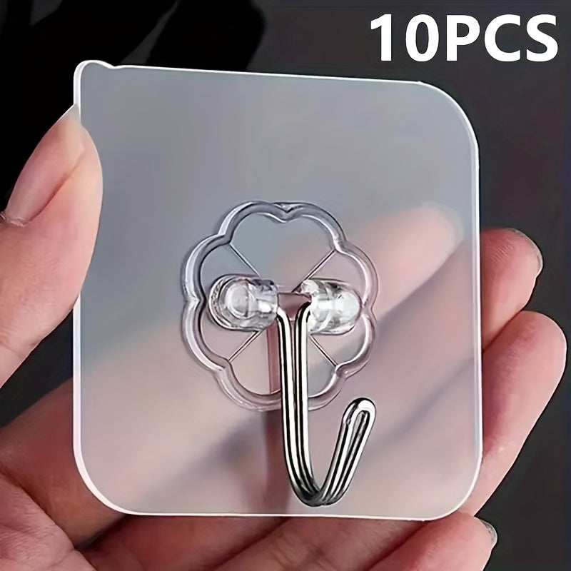 10pcs Traceless Punch-Free Wall Hooks for hats, keys, towels. Easy install organizer for bathroom, bedroom, office, kitchen.