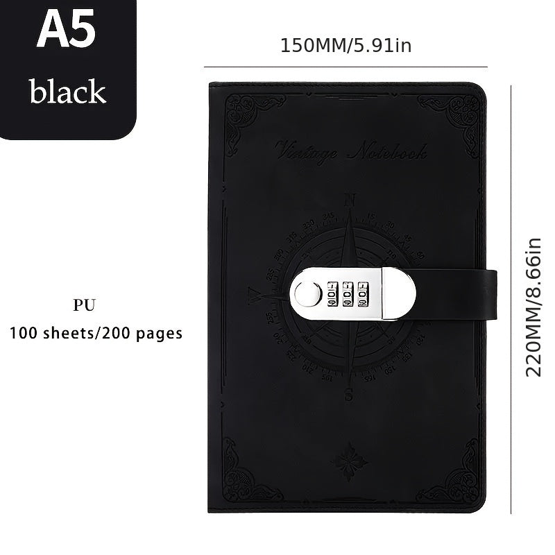 A5 200-page retro password book with lock diary binder.