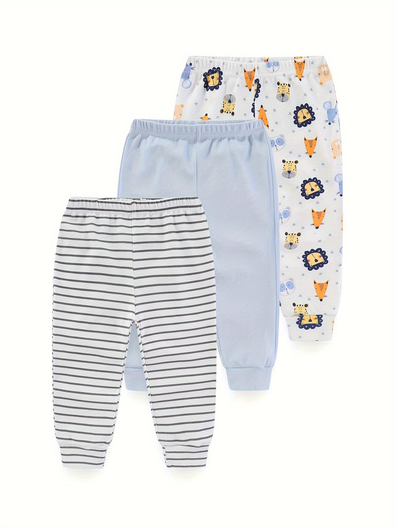 3pcs of cotton cartoon print pants for baby boys and girls, perfect for spring and autumn.