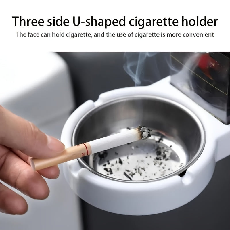 Sleek modern wall-mounted ashtray with shelf, no drilling required. Holds cigarettes and lighter, perfect for home or office use.