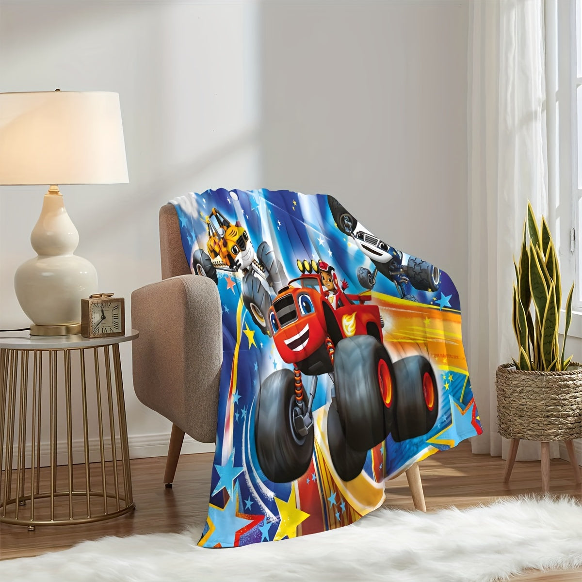 Get this adorable Mech Monster Cartoon Motorcycle Print Blanket, featuring a fun Cartoon Anime Motorcycle Theme design. A perfect gift for sons and daughters, ideal for birthdays or Christmas. Use it as a blanket, chair cover, bedspread, or sofa throw.