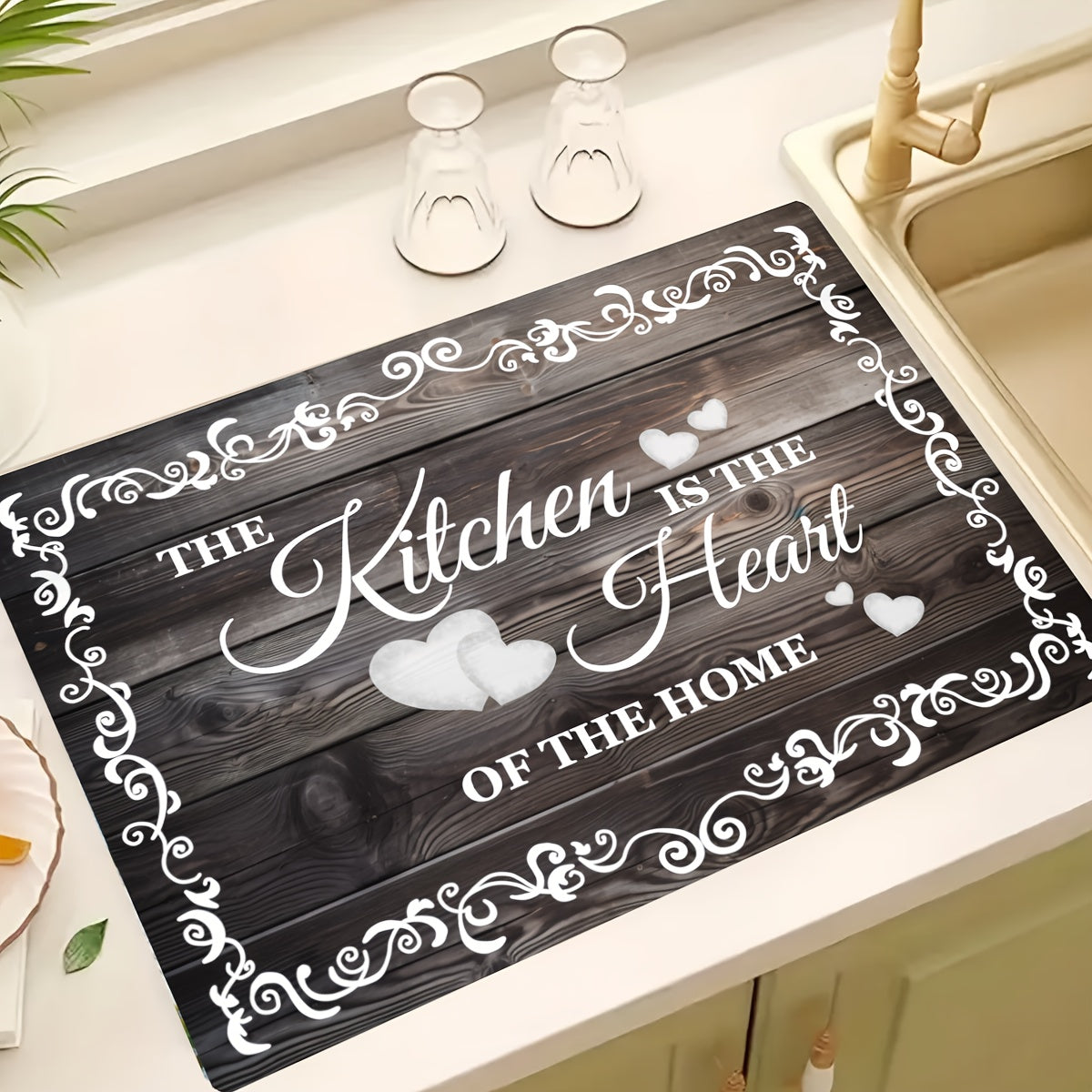 Transform your kitchen  with the "The Kitchen is the Heart of the Home" Diatom Mud Electric Glass Stove Top Cover. This versatile kitchen mat measures 72.39x52.07cm and features an anti-scratch rubber protective pad, making it ideal for use on ceramic