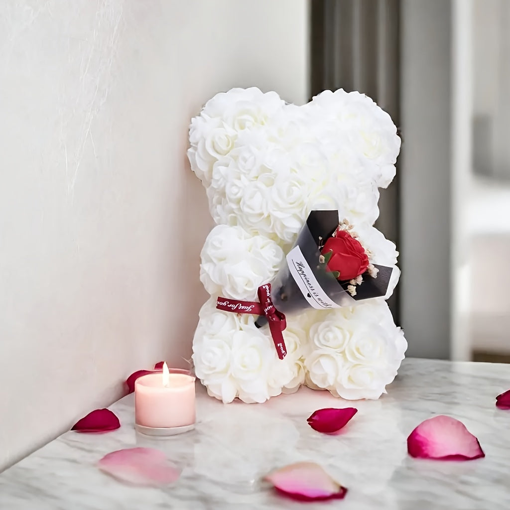 Preserved flower teddy bear with "I Love You" message for Valentine's Day and other special occasions, without need for battery or container, ideal for home decor.