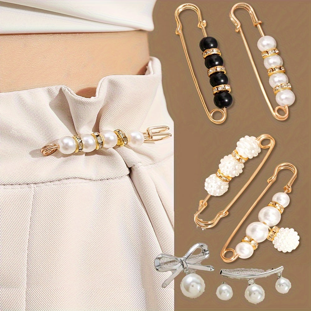 Set of 13 Brooch Pins, Double Faux Pearl Shawl, Hat, and Neckline Pins for Women, Perfect for Daily Fashion Wear. Can be used as Cover Up Buttons, Clothing Dress Decoration, Accessories, Pant Waist Tighteners, and Safety Pins.