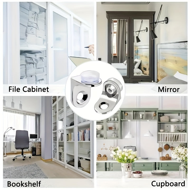 30pcs dual-purpose cabinet glass shelf holder made of zinc alloy to prevent rust, with removable suction cup for easy installation on wardrobe or bookcase.