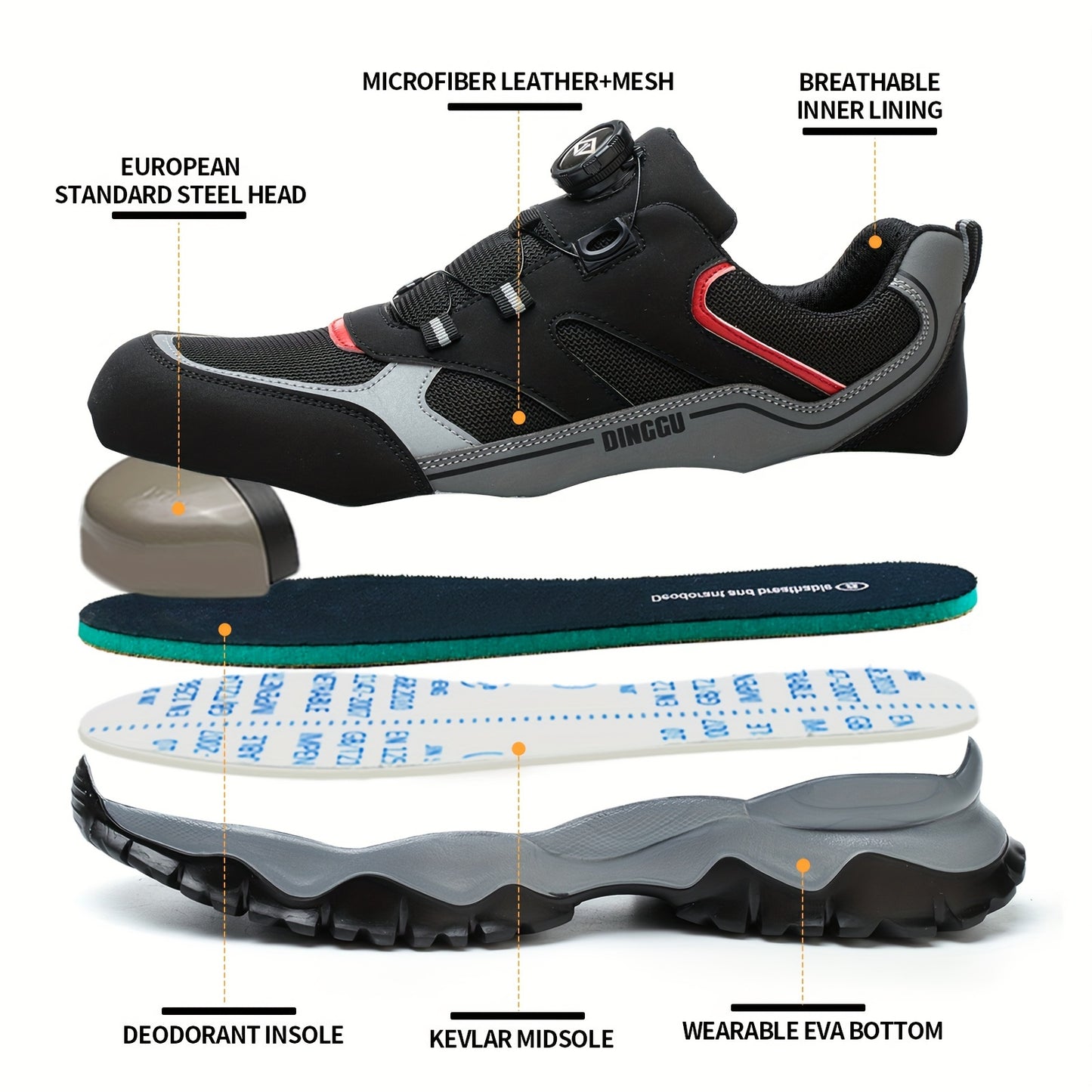 Safety First: DINGGU Men's Work Shoes - Protection Against Smashing, Stabbing, and Slipping All Year Round.