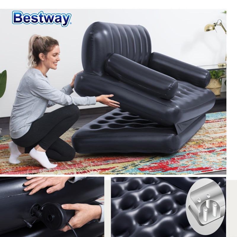 Bestway Double Inflatable Sofa in Classic Black PVC with Backrest for Outdoor Use, Camping, and Lawn Decor by BESTWAY