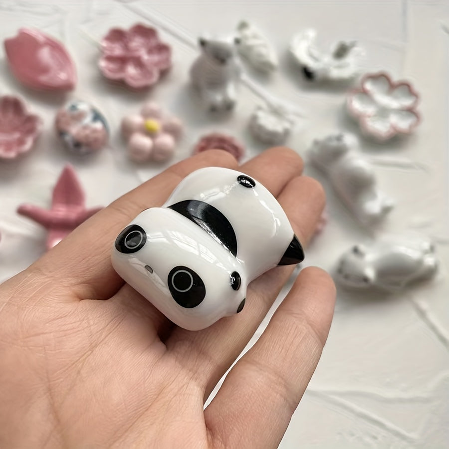 2 Ceramic Panda Chopstick Holders, Pen Holders, Creative Cartoon Chopstick Rests, Home Decor, 3.28cm*1.3cm