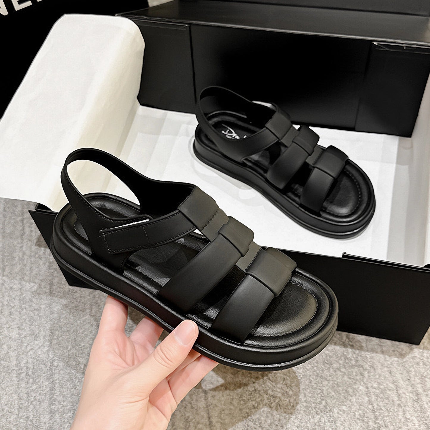 Women's Summer Casual PVC Sandals with hook-and-loop closure for outdoor wear.