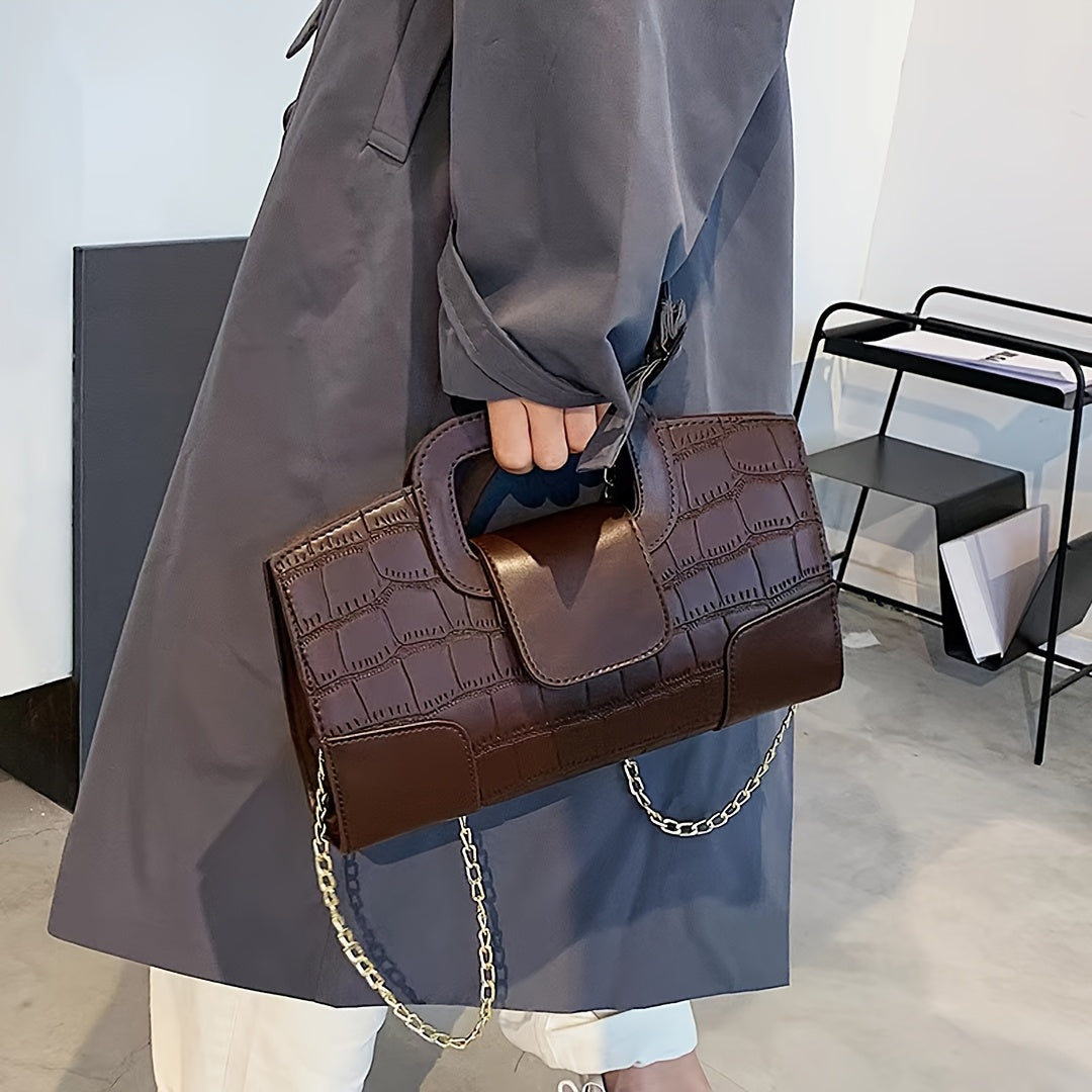 By 2025, the new brown crocodile pattern handbag will be a stylish and elegant crossbody bag for women, featuring a chain shoulder strap.