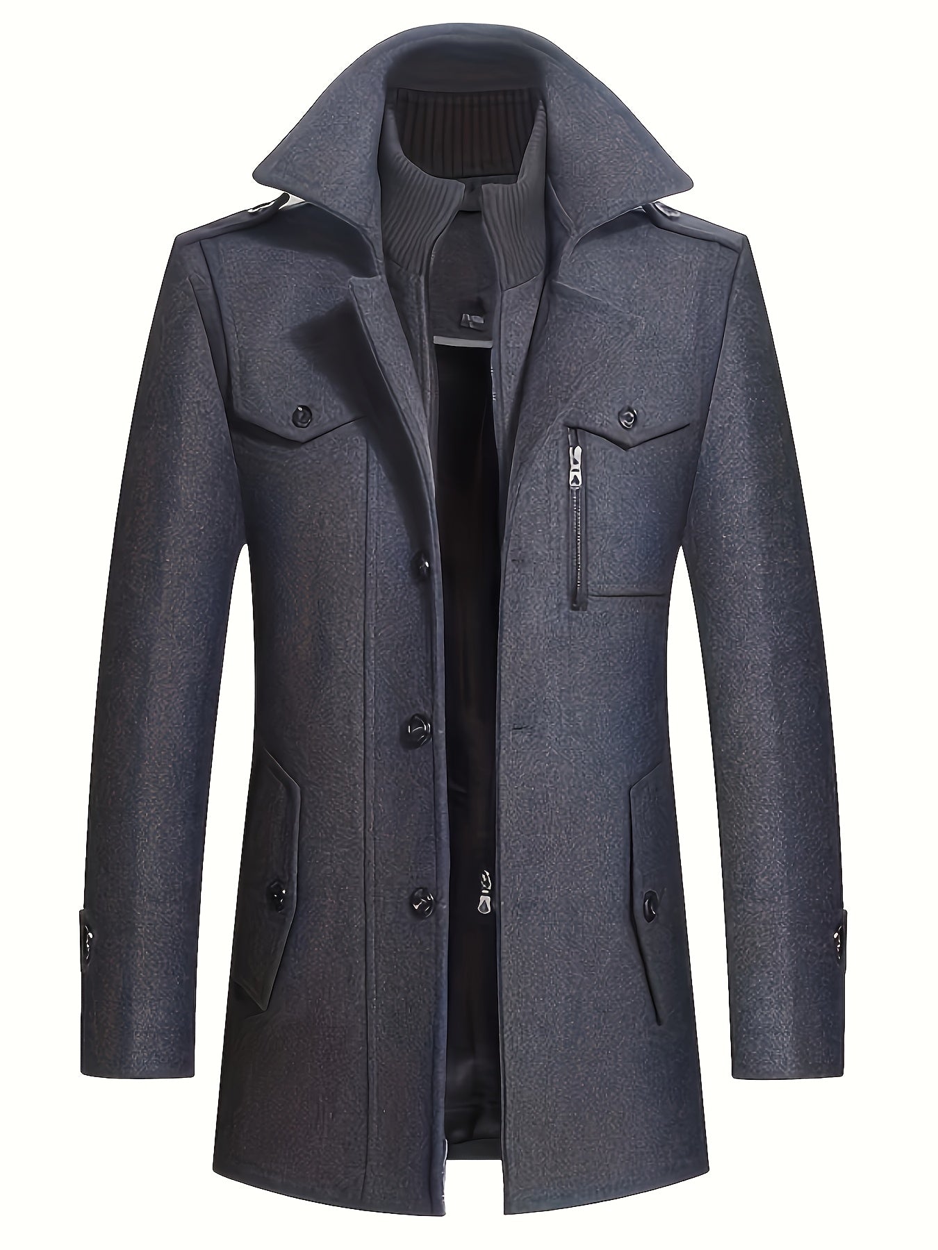 Men's warm jacket with pockets, double lapel for autumn/winter casual wear.