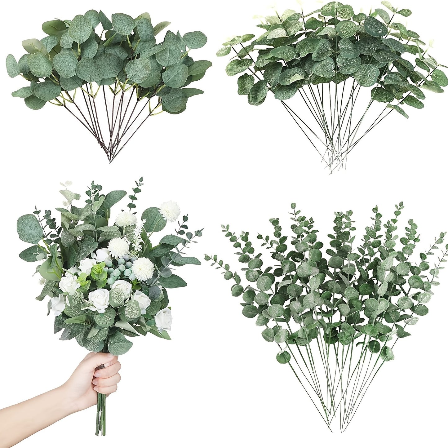 30pcs of artificial silvery dollar eucalyptus leaves stems in 3 mixes, selected dry eucalyptus bunch spray for wedding vase by ZEKONAN.