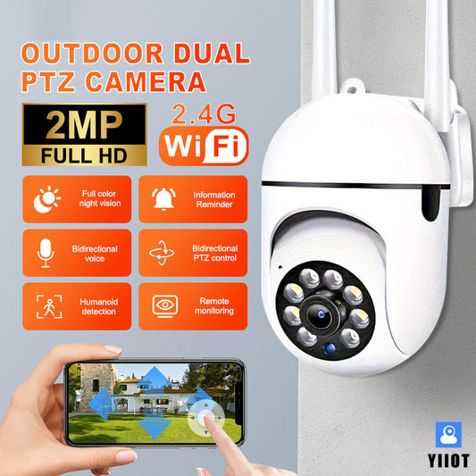 Get peace of mind with the YIIOT 2MP Wireless High-definition WiFi IP Camera. Featuring motion detection, two-way audio, color night vision, PTZ, and video surveillance capabilities, this camera is the perfect addition to your home security system.