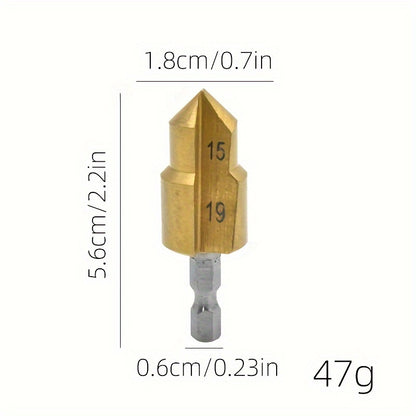 3-piece high-speed steel step drill bit set, 20/25/32mm with hexagonal shank for expanding and opening holes in water pipes.