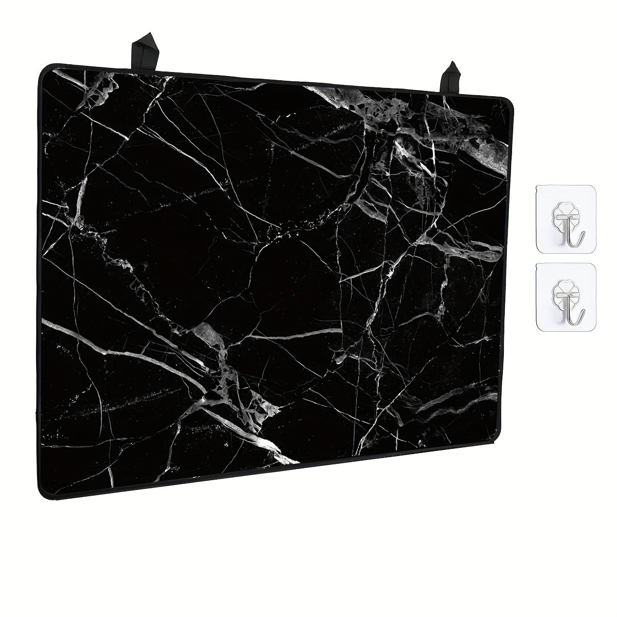 Protect your electric stove with this sleek Black Marble Stove Top Cover. Measuring 72.39x52.07cm, this heat-resistant glass protector is dishwasher safe and made from natural rubber. Perfect for your kitchen and dining area.