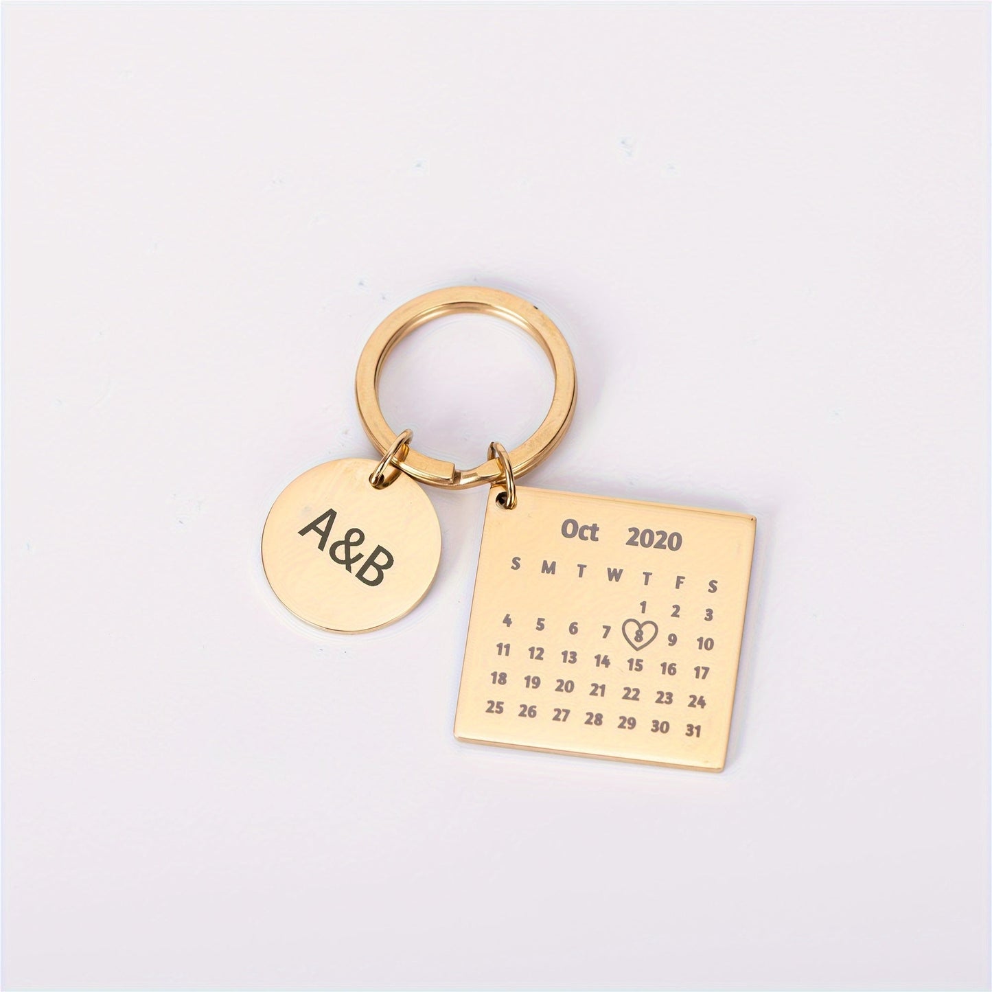 Engraved Custom Calendar Keychain for Couples, Personalized Anniversary Gift for Husband